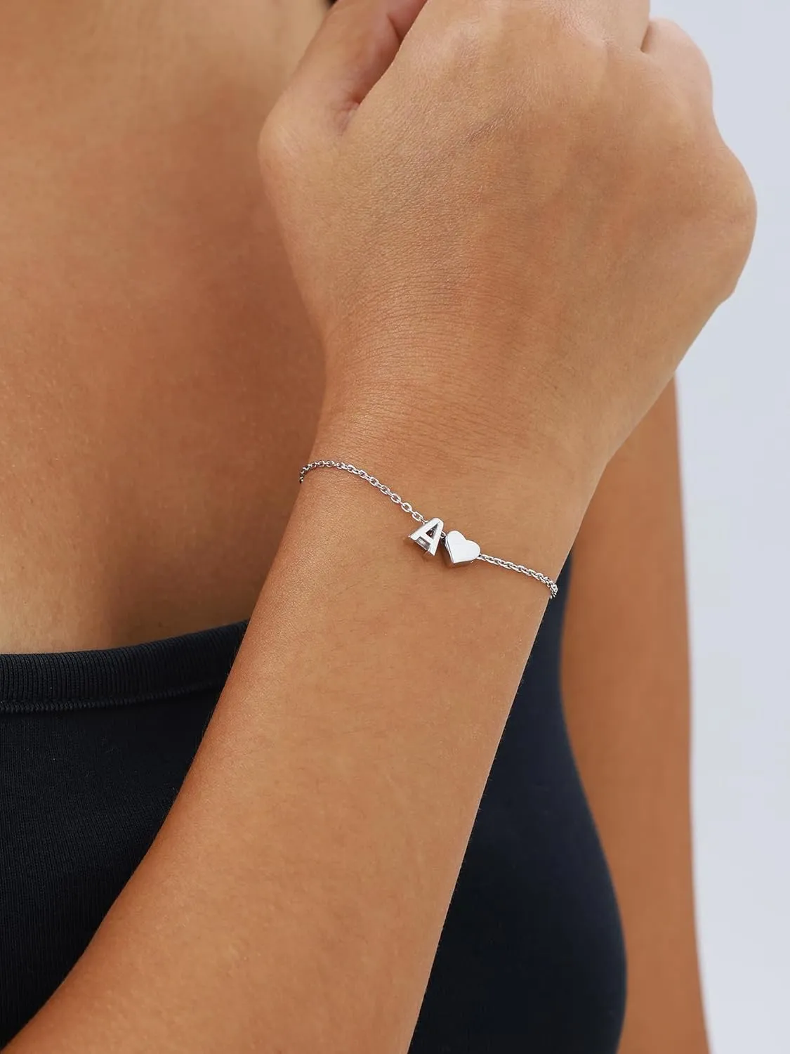 ChicSilver Sterling Silver Initial Bracelet Letters Personalized Heart Bracelet Hypoallergenic Dainty Bracelets for Women