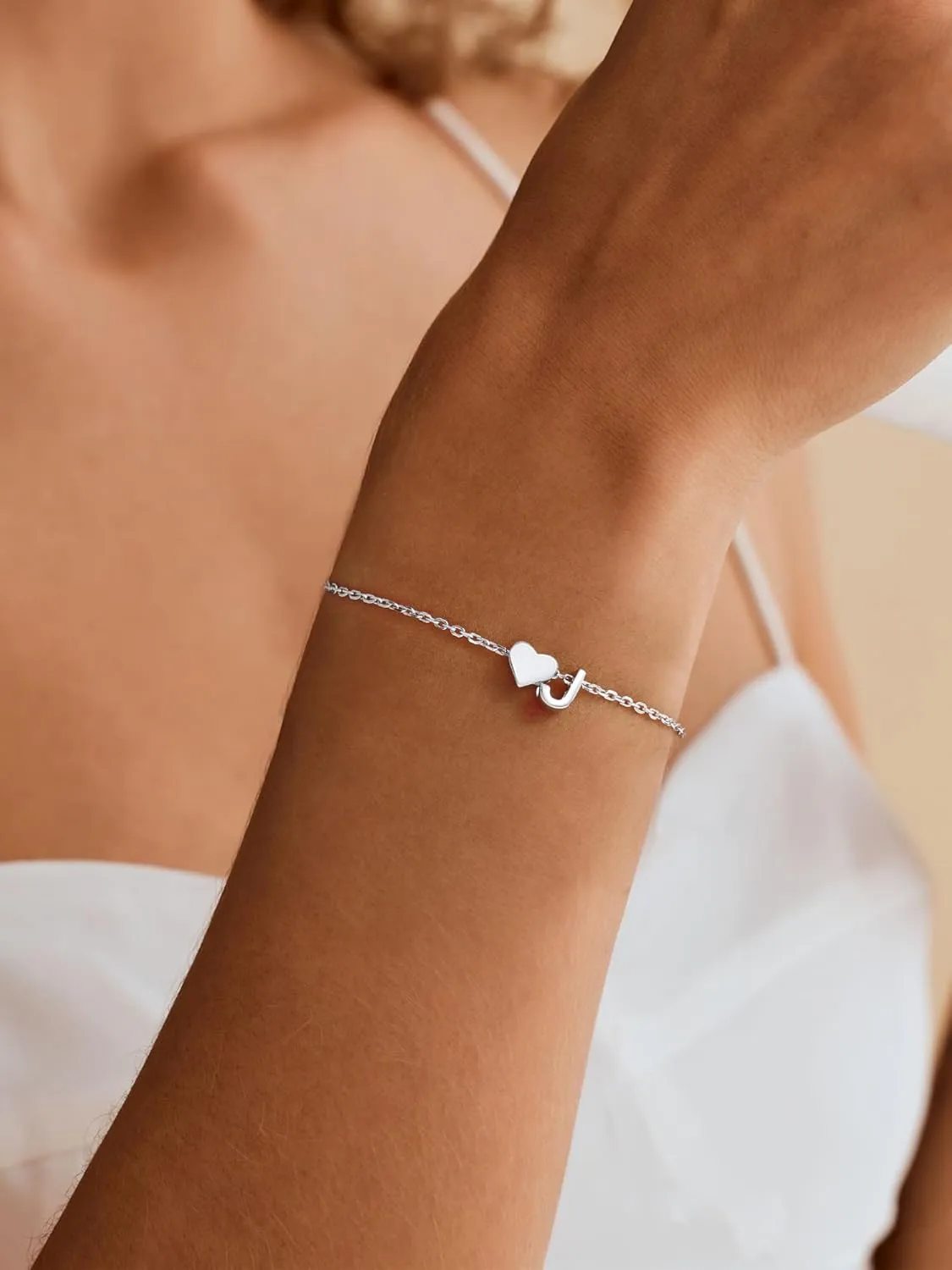ChicSilver Sterling Silver Initial Bracelet Letters Personalized Heart Bracelet Hypoallergenic Dainty Bracelets for Women