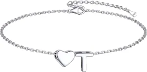 ChicSilver Sterling Silver Initial Bracelet Letters Personalized Heart Bracelet Hypoallergenic Dainty Bracelets for Women