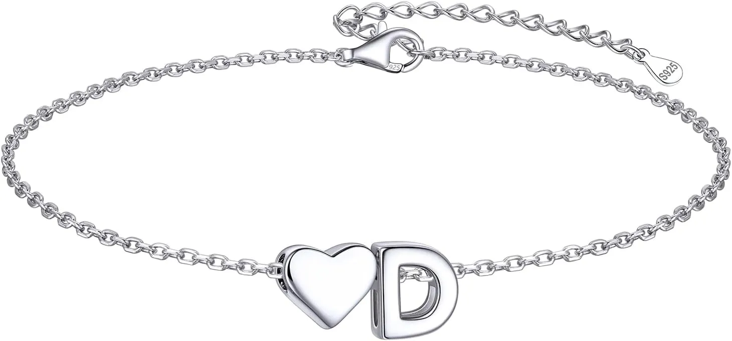 ChicSilver Sterling Silver Initial Bracelet Letters Personalized Heart Bracelet Hypoallergenic Dainty Bracelets for Women