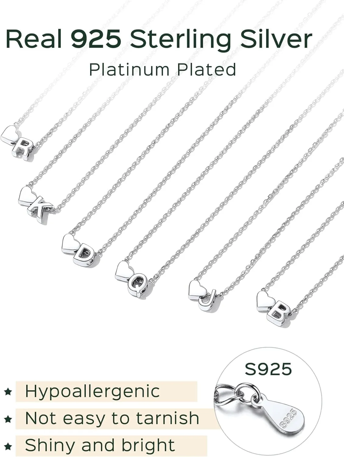 ChicSilver Sterling Silver Initial Bracelet Letters Personalized Heart Bracelet Hypoallergenic Dainty Bracelets for Women