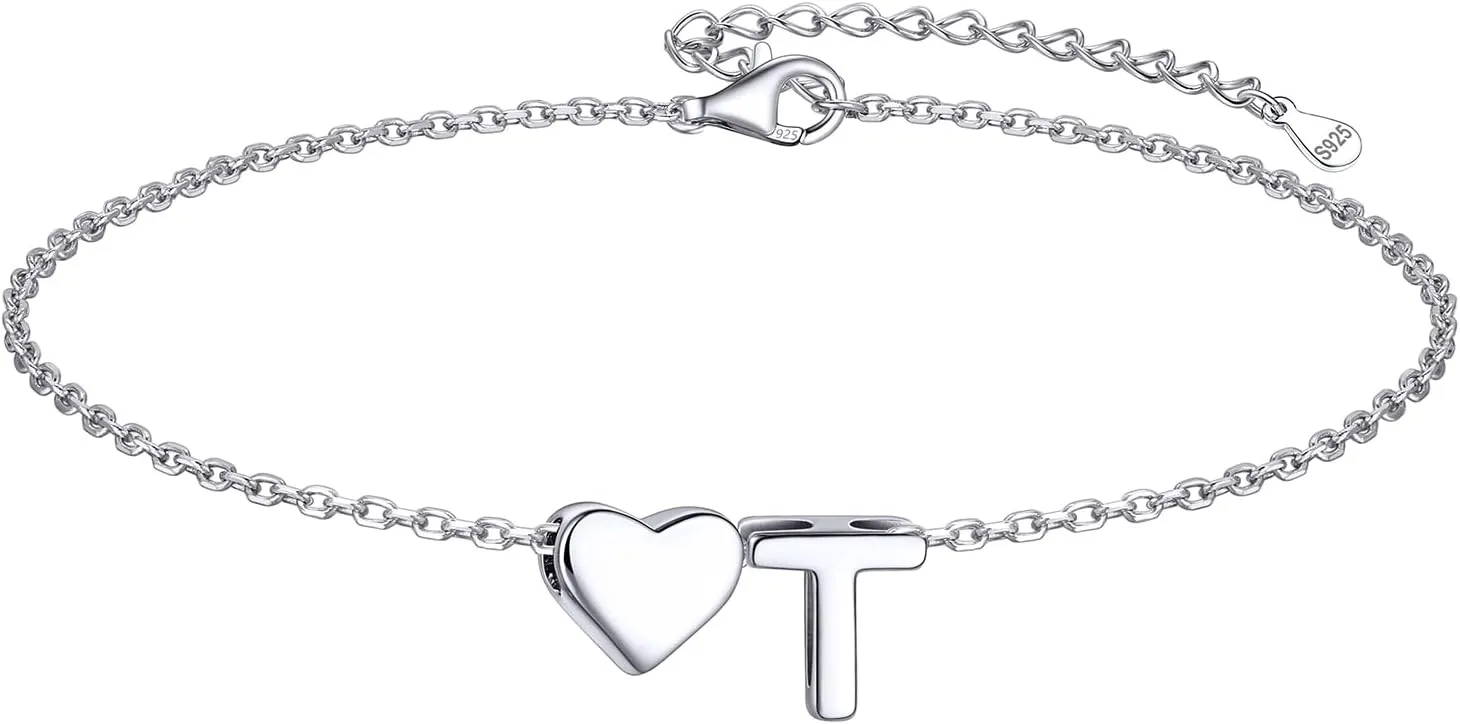 ChicSilver Sterling Silver Initial Bracelet Letters Personalized Heart Bracelet Hypoallergenic Dainty Bracelets for Women