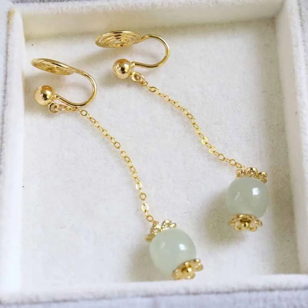 Chinese Style Vintage Imitation Hetian Jade Earrings, Women's Antique Drop Earrings Tassels Stud Earrings Jewelry Gifts