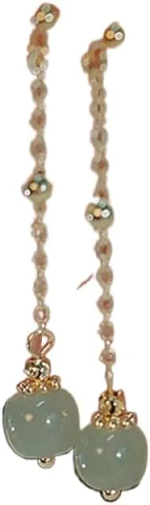 Chinese Style Vintage Imitation Hetian Jade Earrings, Women's Antique Drop Earrings Tassels Stud Earrings Jewelry Gifts