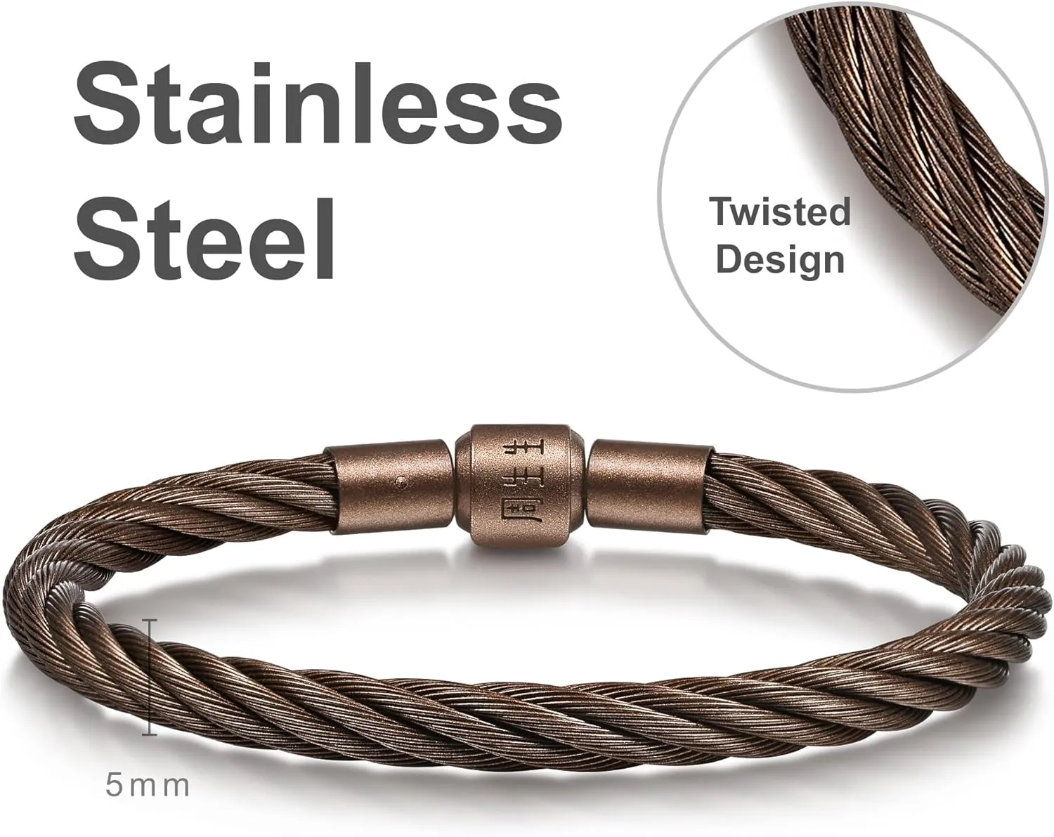 CHOW SANG SANG Bold Twisted Stainless Steel Chestnut Brown Bracelet for Women & Men 19cm