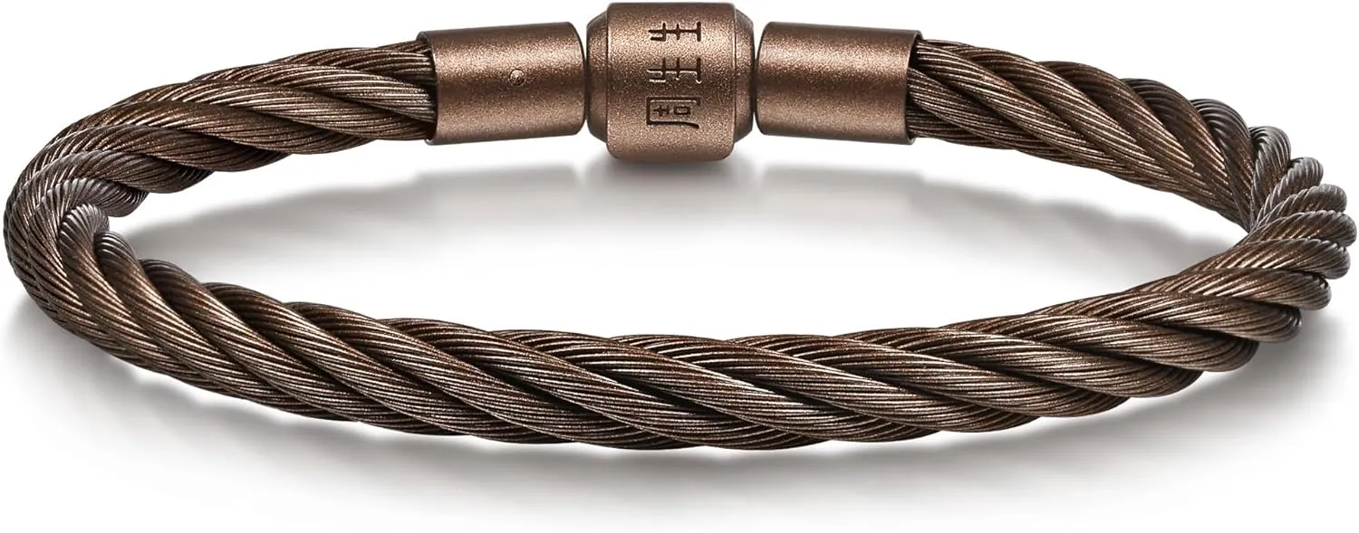 CHOW SANG SANG Bold Twisted Stainless Steel Chestnut Brown Bracelet for Women & Men 19cm