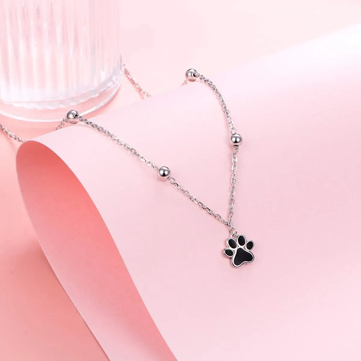 Christmas Gifts for Her 925 Sterling Silver Dainty Star Moon Paw Print Pendant Tiny Moon Star Necklace Adjustable Clavicle Chain for Women Girls, Star Moon Fans Jewelry