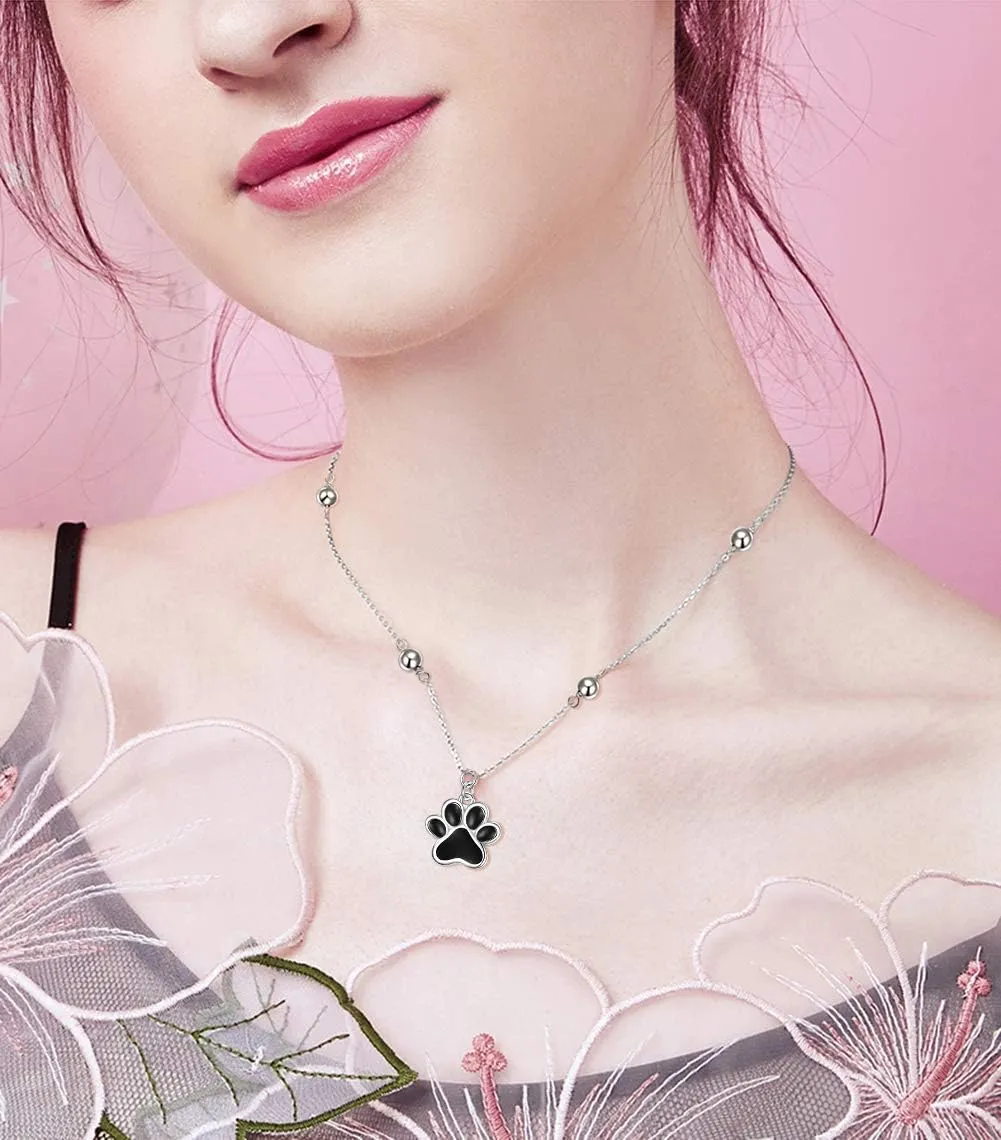 Christmas Gifts for Her 925 Sterling Silver Dainty Star Moon Paw Print Pendant Tiny Moon Star Necklace Adjustable Clavicle Chain for Women Girls, Star Moon Fans Jewelry