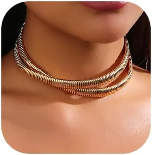 Chunky Choker Necklace for Women Gold Chunky Choker Snake Chain Statement Necklace Layered Choker Necklaces Jewelry for Women