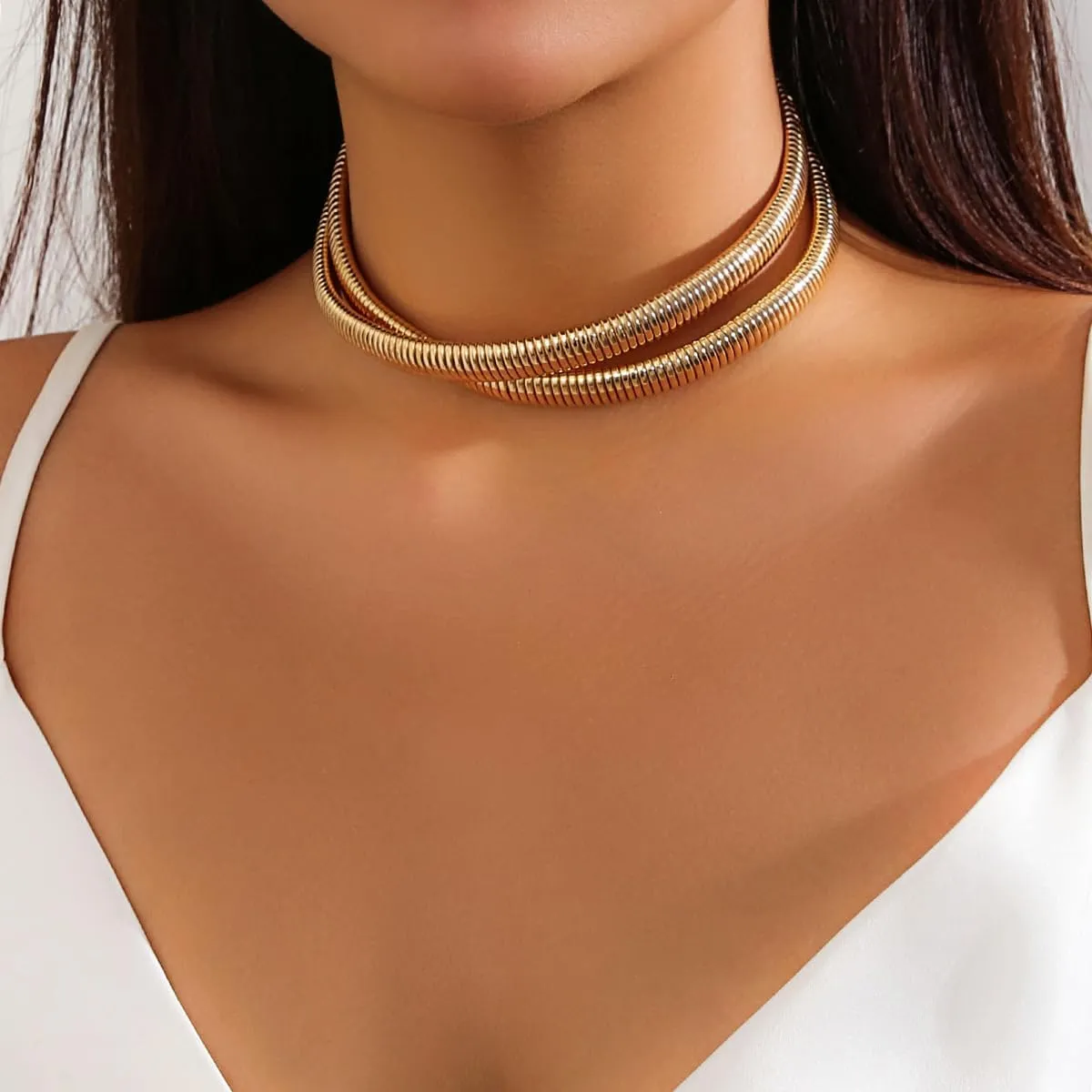 Chunky Choker Necklace for Women Gold Chunky Choker Snake Chain Statement Necklace Layered Choker Necklaces Jewelry for Women