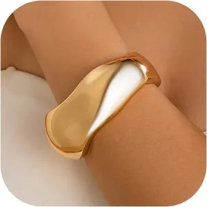 Chunky Gold Cuff Bangle Bracelets for Women - Gold Polished Trendy Twisted Hinged Cuff Open Wide Waterdrop Bangle Chunky Gold Bracelet Minimalist Bangle Jewelry Gift
