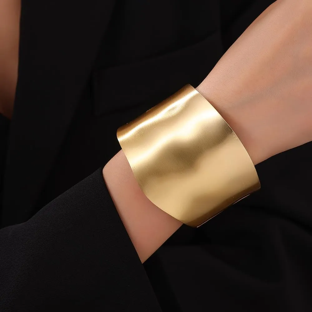 Chunky Gold Cuff Bangle Bracelets for Women - Gold Polished Trendy Twisted Hinged Cuff Open Wide Waterdrop Bangle Chunky Gold Bracelet Minimalist Bangle Jewelry Gift