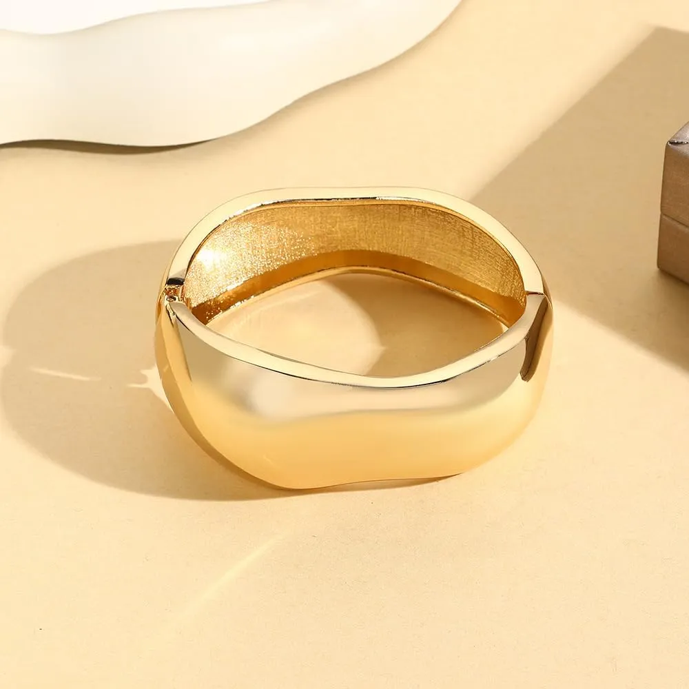 Chunky Gold Cuff Bangle Bracelets for Women - Gold Polished Trendy Twisted Hinged Cuff Open Wide Waterdrop Bangle Chunky Gold Bracelet Minimalist Bangle Jewelry Gift