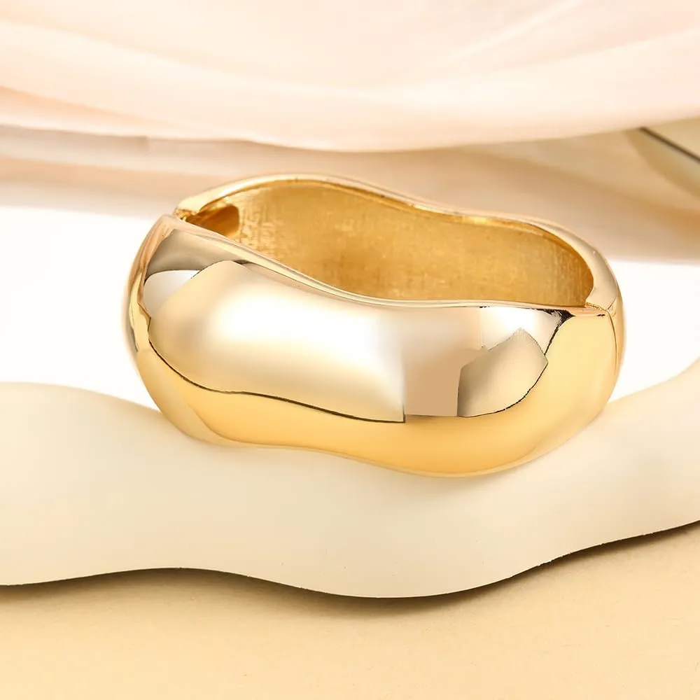 Chunky Gold Cuff Bangle Bracelets for Women - Gold Polished Trendy Twisted Hinged Cuff Open Wide Waterdrop Bangle Chunky Gold Bracelet Minimalist Bangle Jewelry Gift