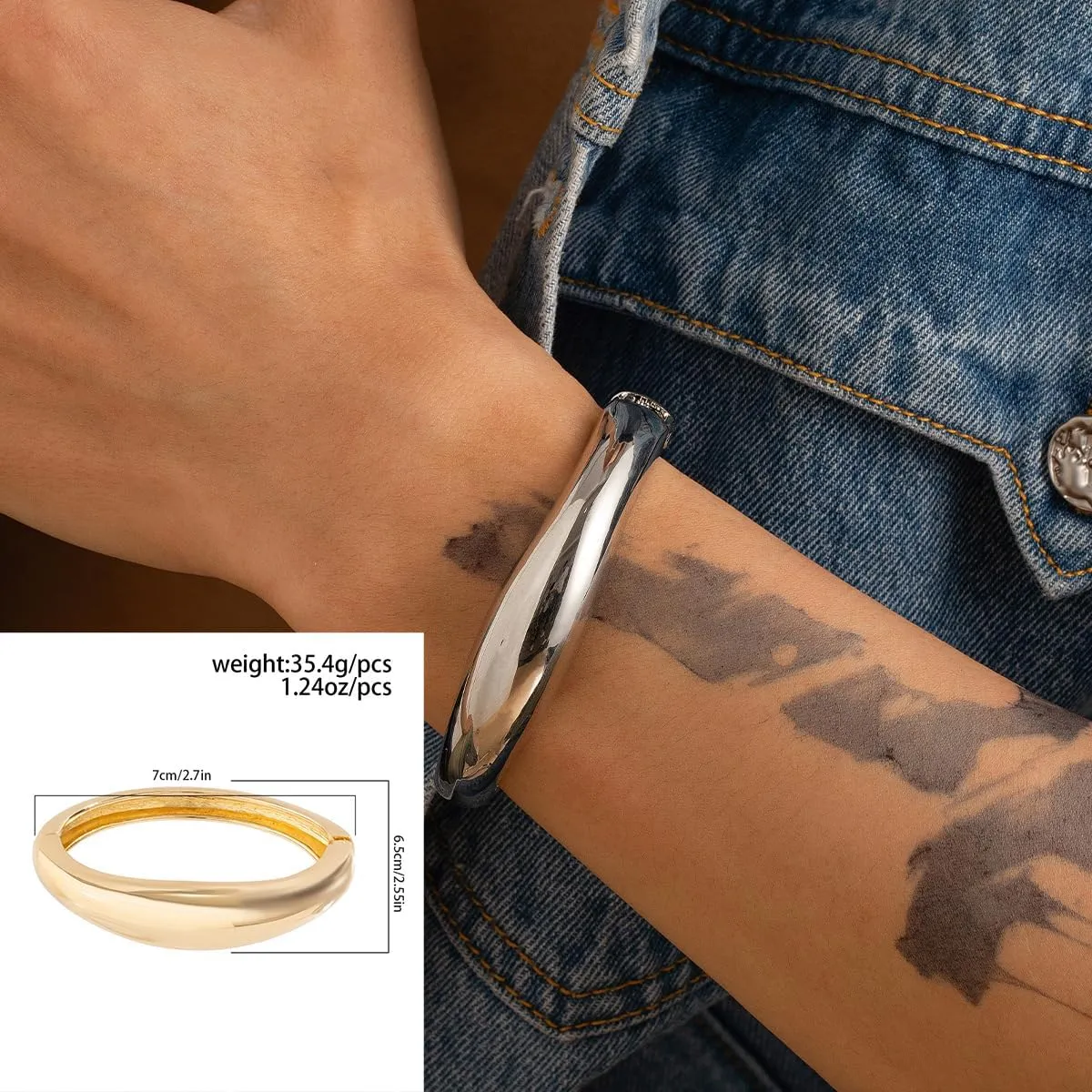 Chunky Gold Cuff Bangle Bracelets for Women - Gold Polished Trendy Twisted Hinged Cuff Open Wide Waterdrop Bangle Chunky Gold Bracelet Minimalist Bangle Jewelry Gift