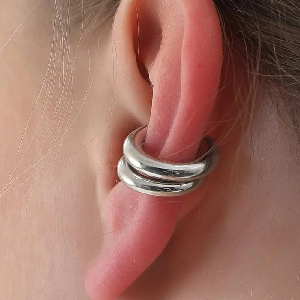Chunky Gold Ear Cuff Earrings for Women Minimalist Silver Geometric Thick Circle Non Piercing Clip On Earrings Trendy Punk Statement Jewelry Gift