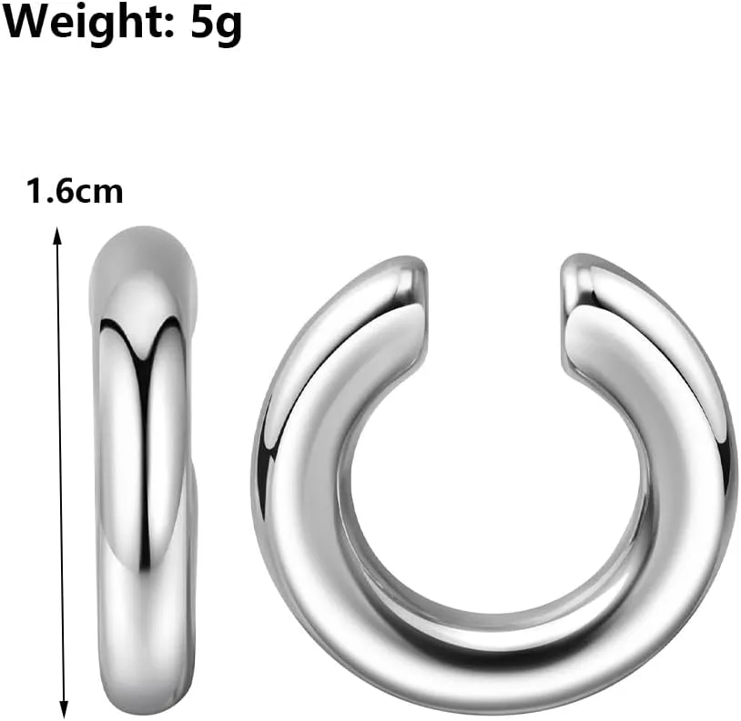 Chunky Gold Ear Cuff Earrings for Women Minimalist Silver Geometric Thick Circle Non Piercing Clip On Earrings Trendy Punk Statement Jewelry Gift