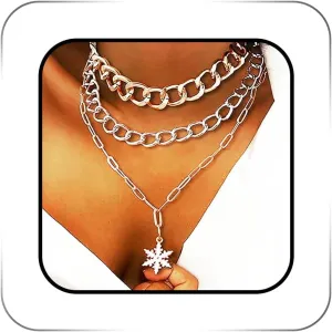 Chunky Layered Choker Necklaces Gold Snowflake Pendant Necklace Cuban Link Punk Neck Chain for Women