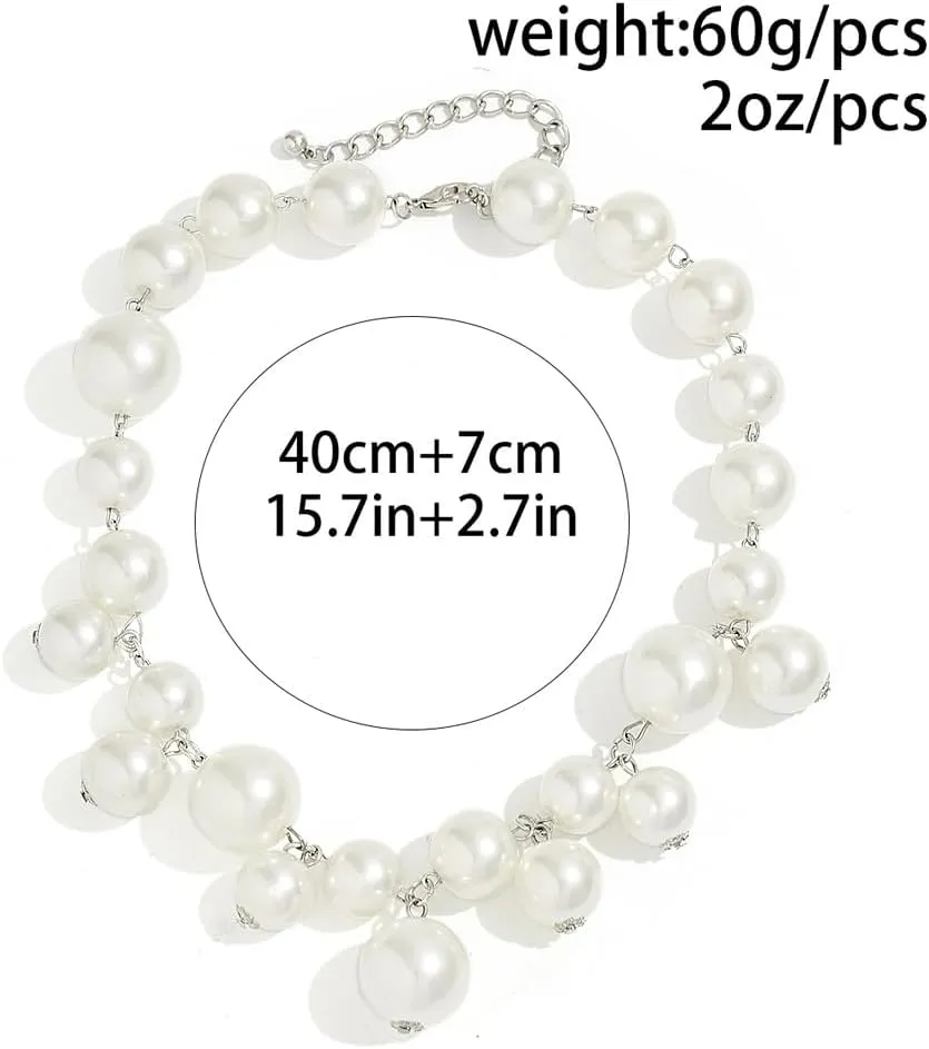 Chunky Pearl Choker for Women Exaggerated Two Tone Large Beaded Short Necklace Chic Glossy Round Ball Statement Necklaces Dainty Prom Jewelry Gift