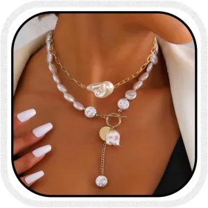 CLOACE Boho Pearl Necklace Gold Layered Beaded Necklaces Pendant Beach Accessories for Women