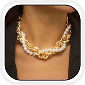 CLOACE Gold Pearl Choker Necklace Cuban Chunky Necklaces Chain Fashion Jewelry for Women