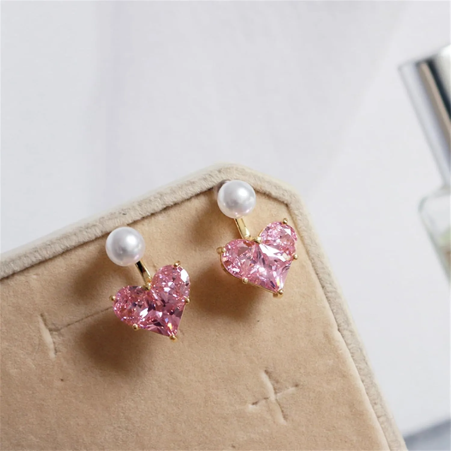 coadipress Crystal Heart Earrings for Women Creative Dainty Sparkling Pink Infinity Love Heart Dangle Drop Statement Earrings Wife Mom Jewelry