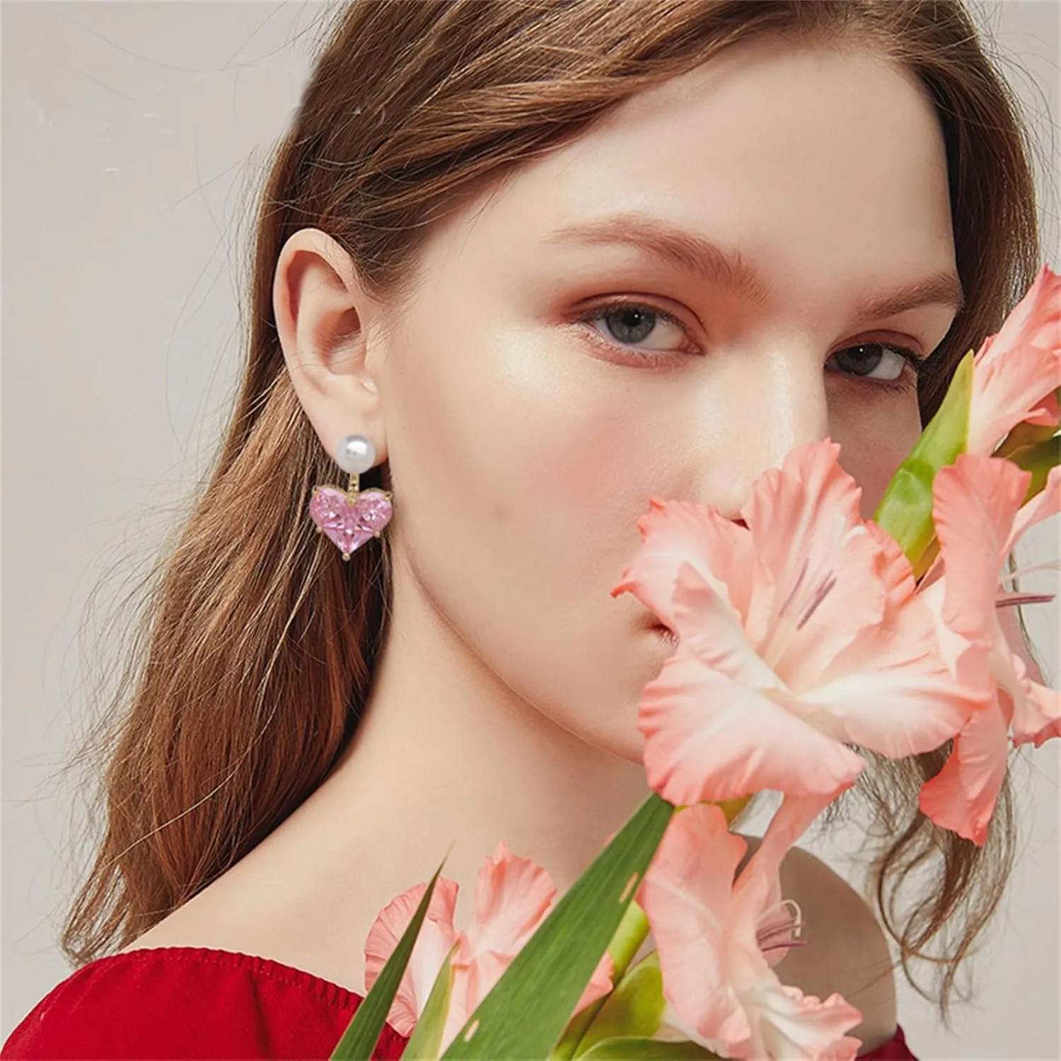 coadipress Crystal Heart Earrings for Women Creative Dainty Sparkling Pink Infinity Love Heart Dangle Drop Statement Earrings Wife Mom Jewelry