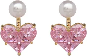 coadipress Crystal Heart Earrings for Women Creative Dainty Sparkling Pink Infinity Love Heart Dangle Drop Statement Earrings Wife Mom Jewelry