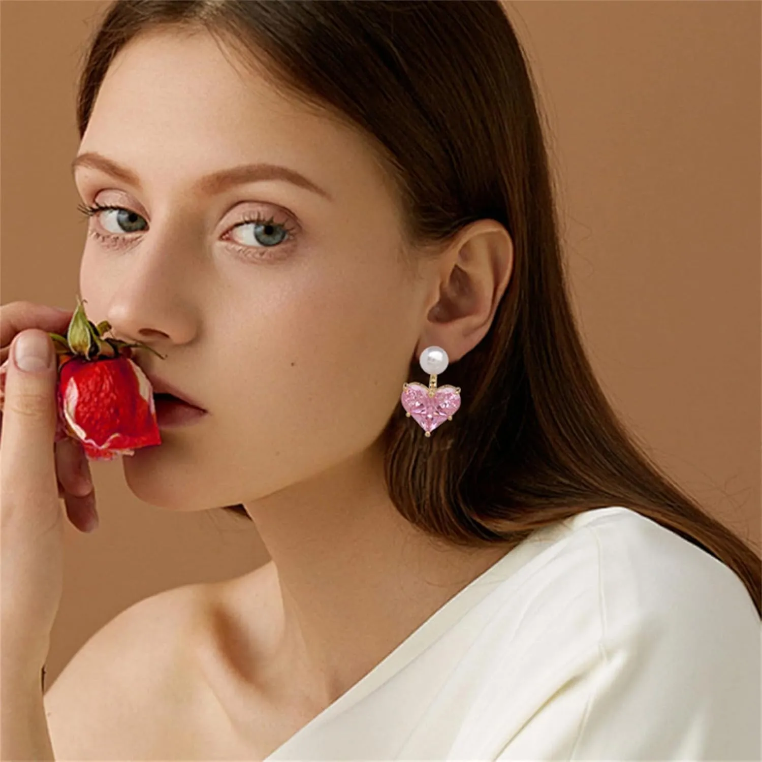 coadipress Crystal Heart Earrings for Women Creative Dainty Sparkling Pink Infinity Love Heart Dangle Drop Statement Earrings Wife Mom Jewelry