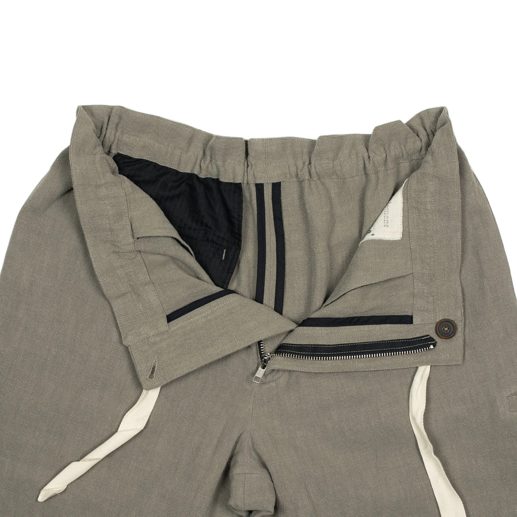 Comfy drawstring trousers in greige ramie (Exclusive)