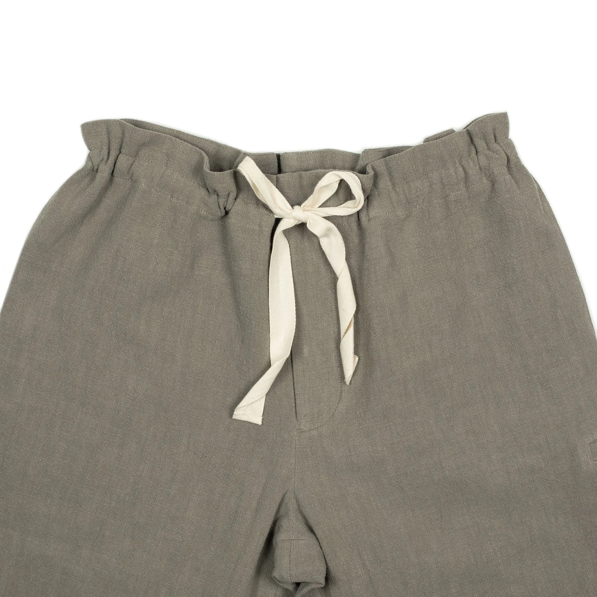 Comfy drawstring trousers in greige ramie (Exclusive)