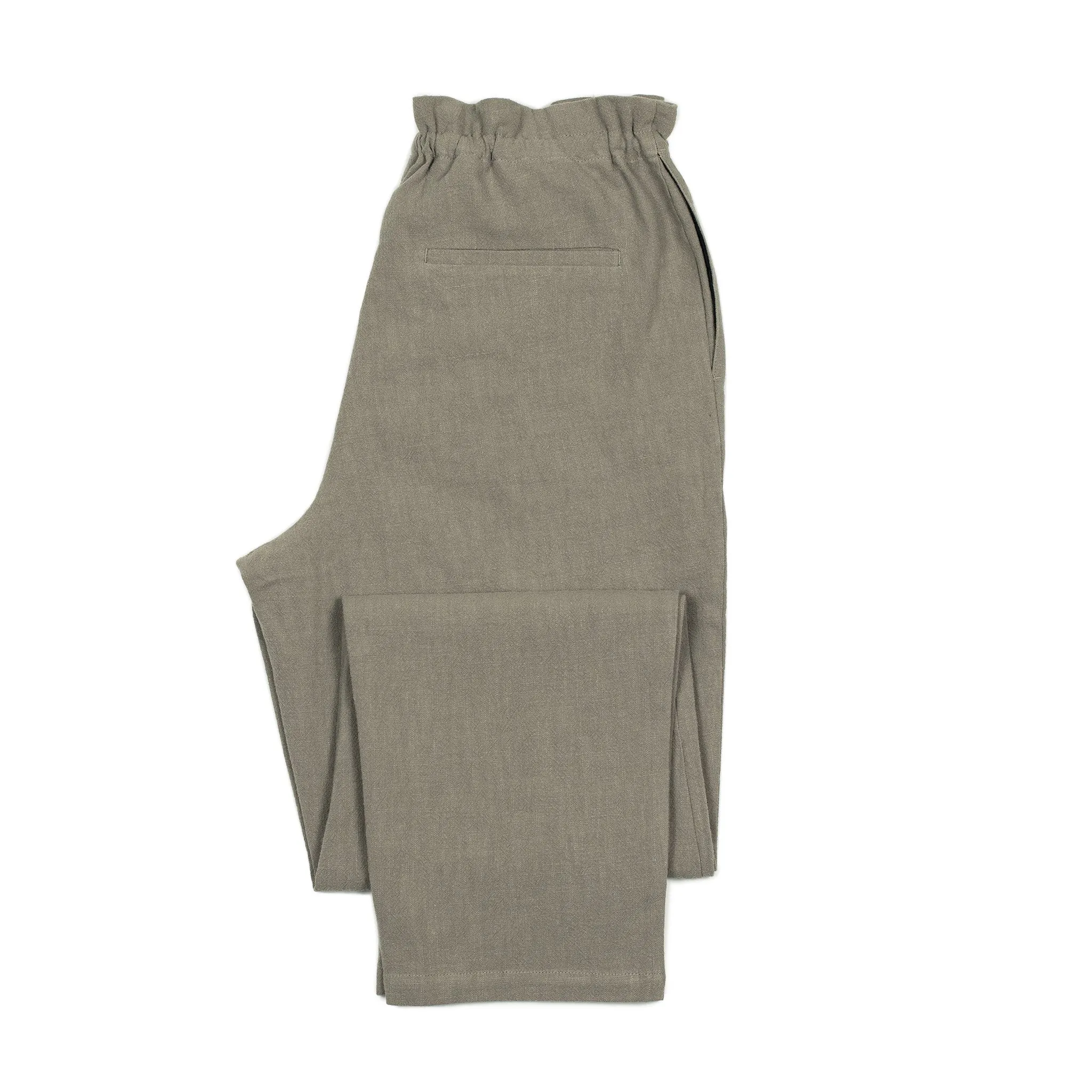 Comfy drawstring trousers in greige ramie (Exclusive)