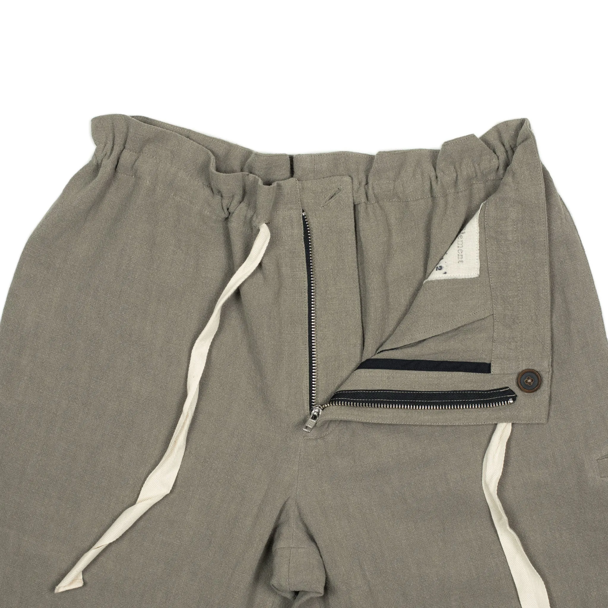 Comfy drawstring trousers in greige ramie (Exclusive)