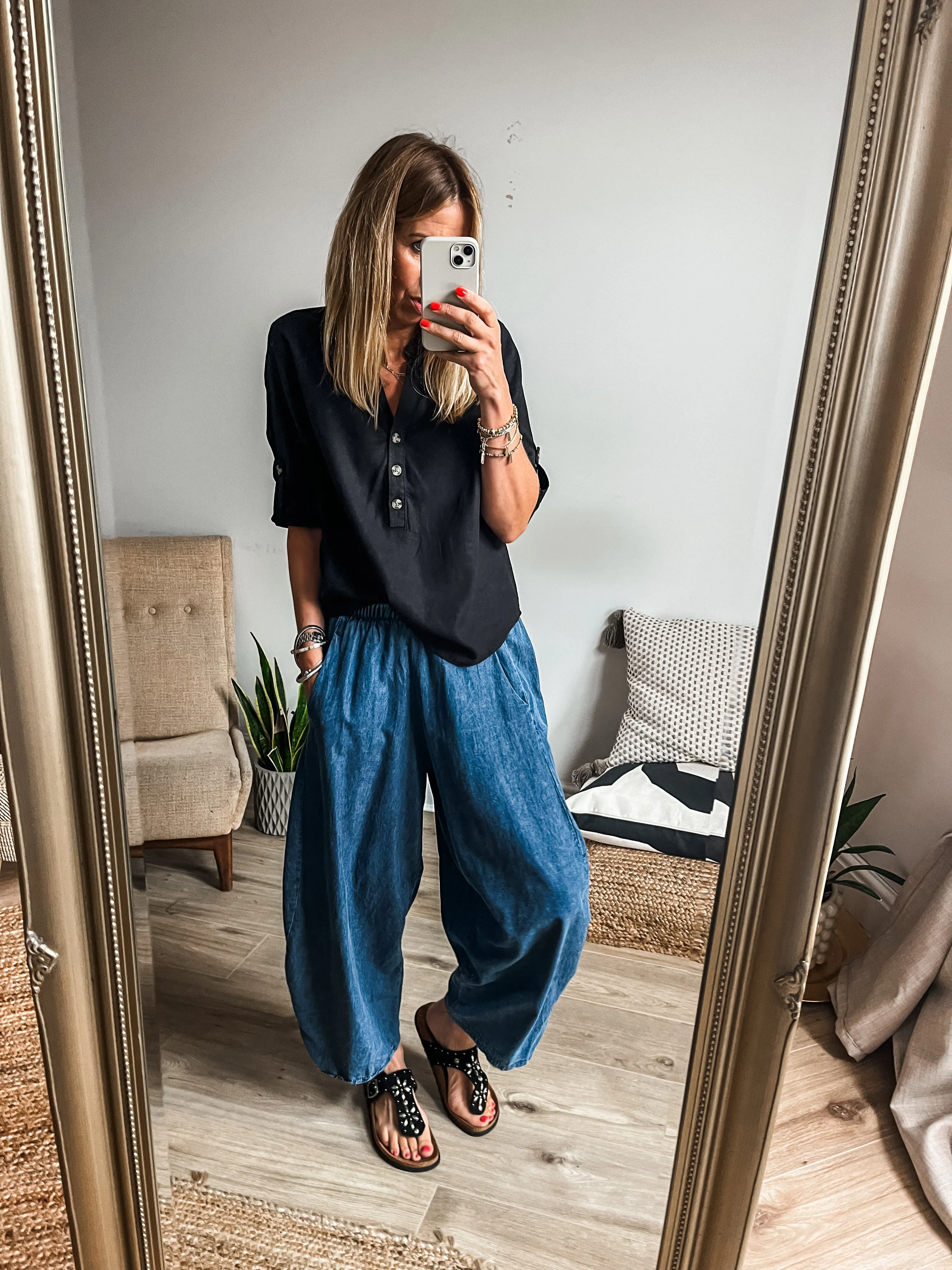 Cotton Denim Balloon Trousers