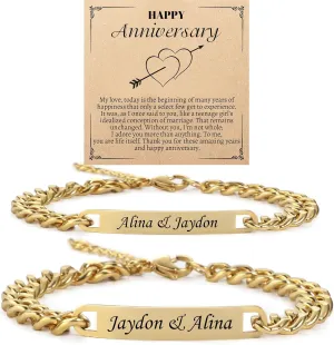 Couples Bracelets with Engrave - Personalized Stainless Steel Bracelet - Custom Engraving for Men and Women - Relationship Matching Couple Jewelry Gift For Her and Him
