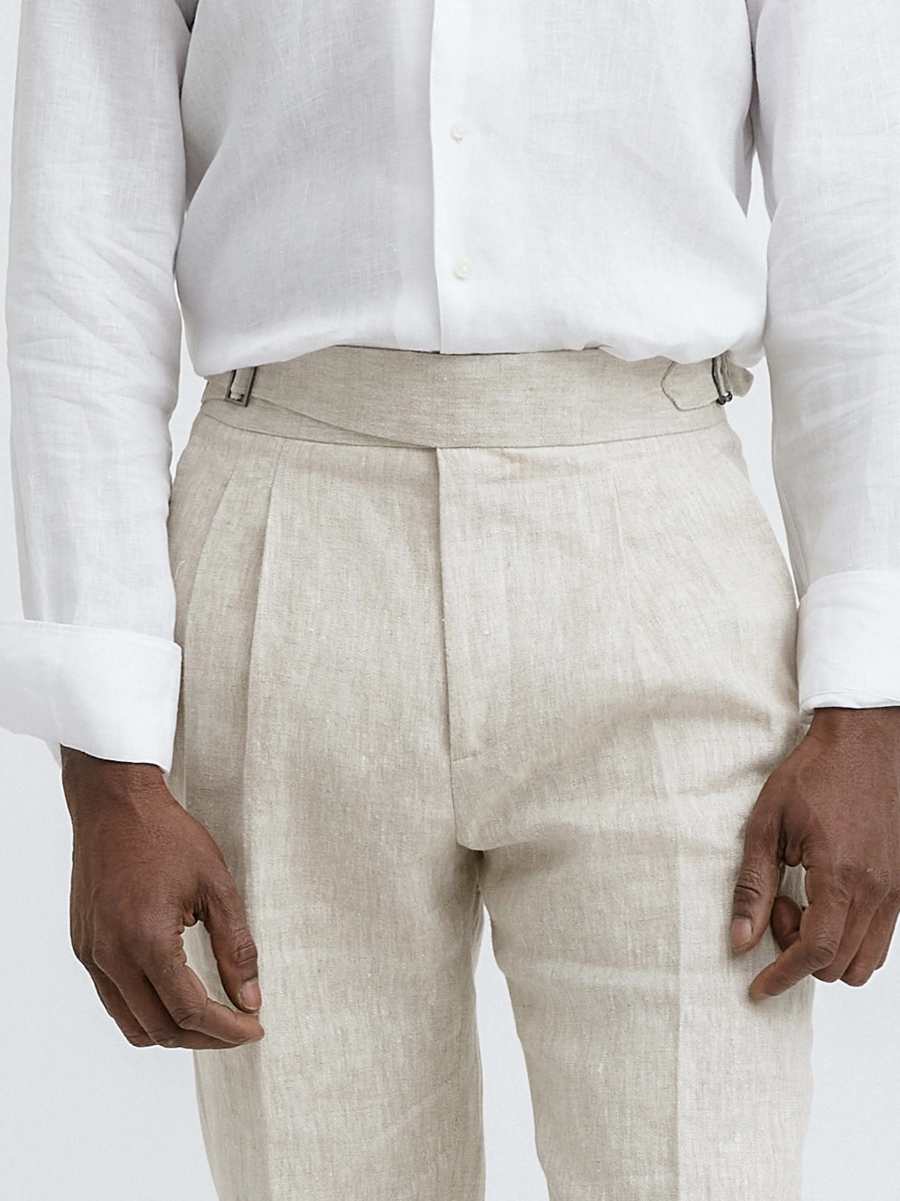 Cream Beige Linen Gurkha Trousers