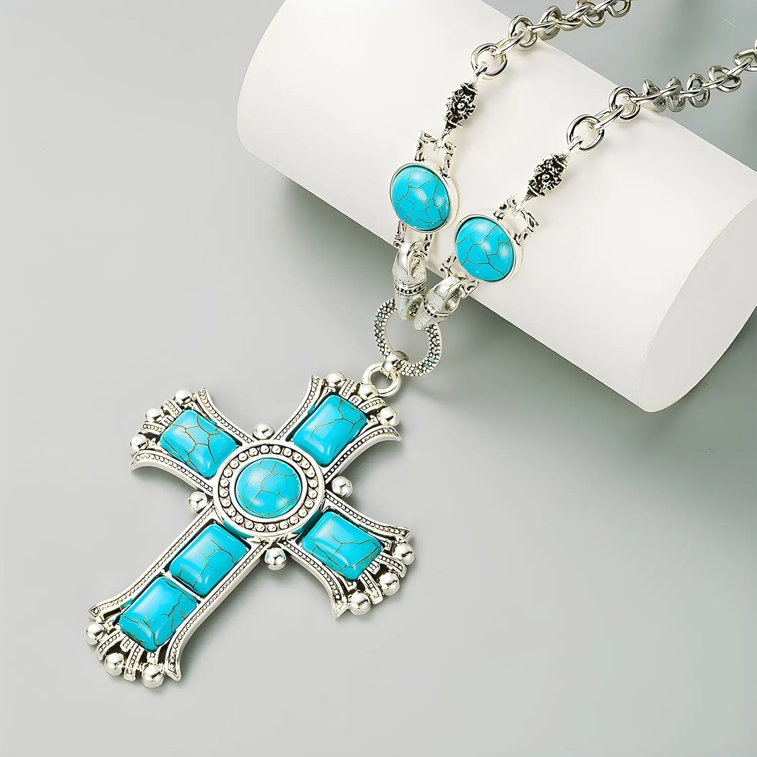 Created Navajo Pearl Necklace for Women Multi Strand Turquoise Choker Western Jewelry Vintage Boho Chic Beaded Statement Necklaces