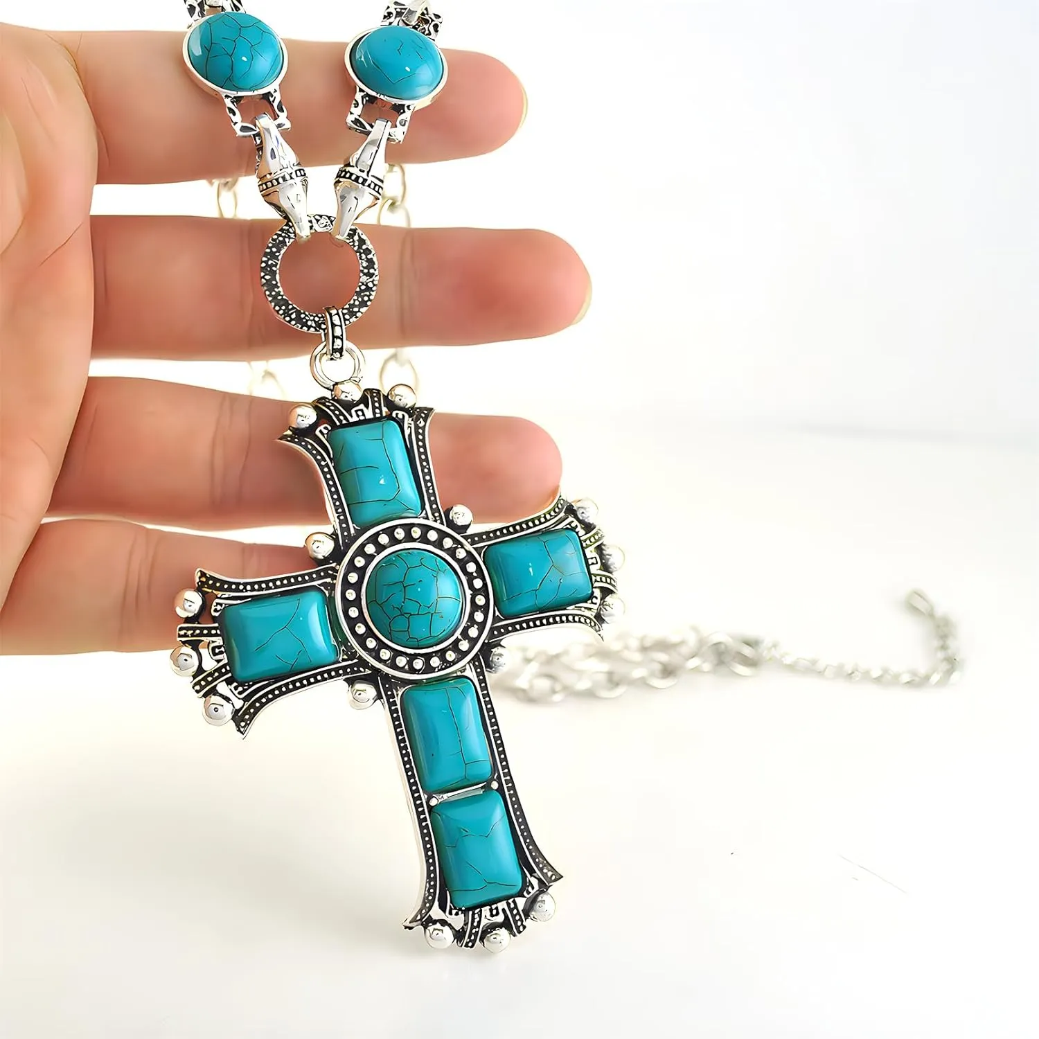 Created Navajo Pearl Necklace for Women Multi Strand Turquoise Choker Western Jewelry Vintage Boho Chic Beaded Statement Necklaces