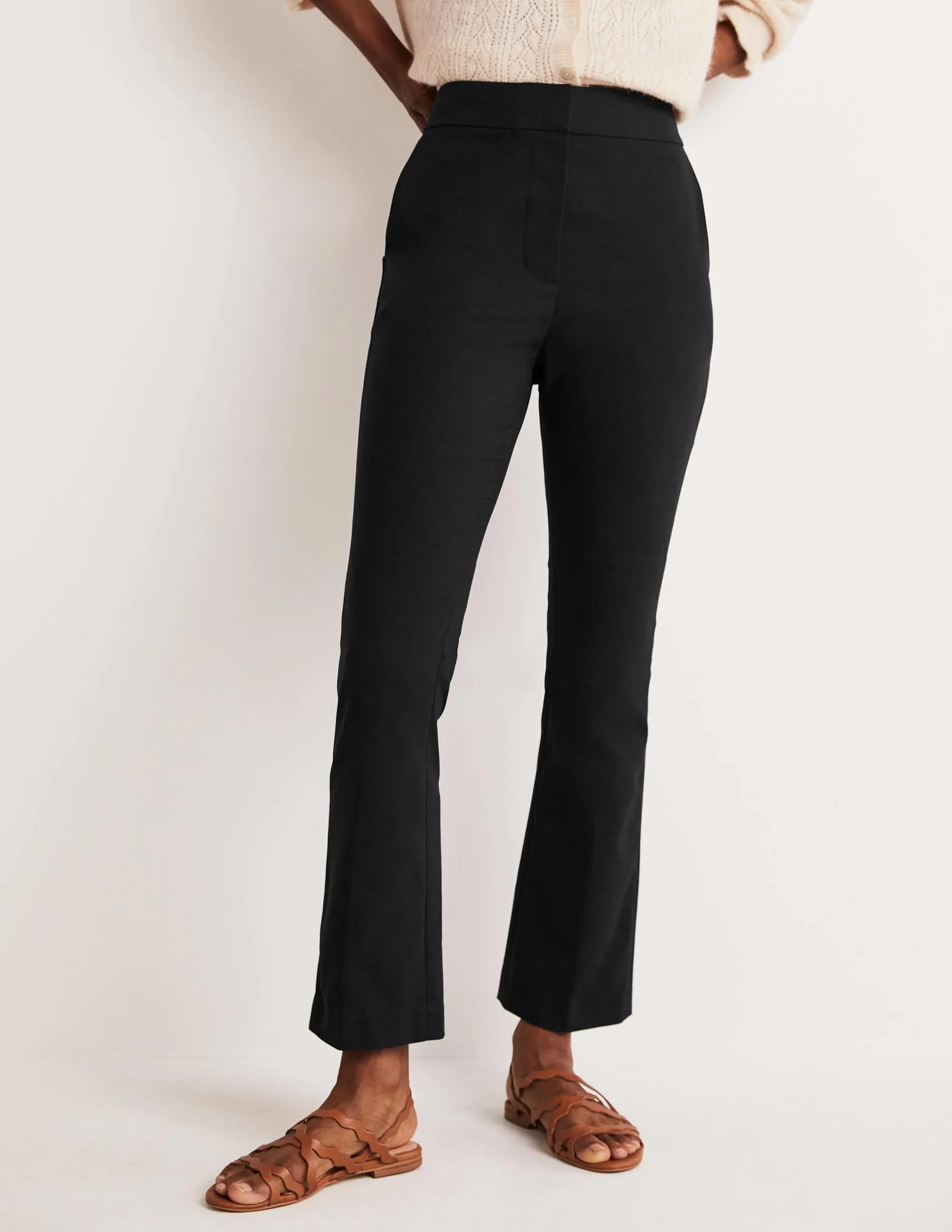 Cropped Flare Trousers-Black