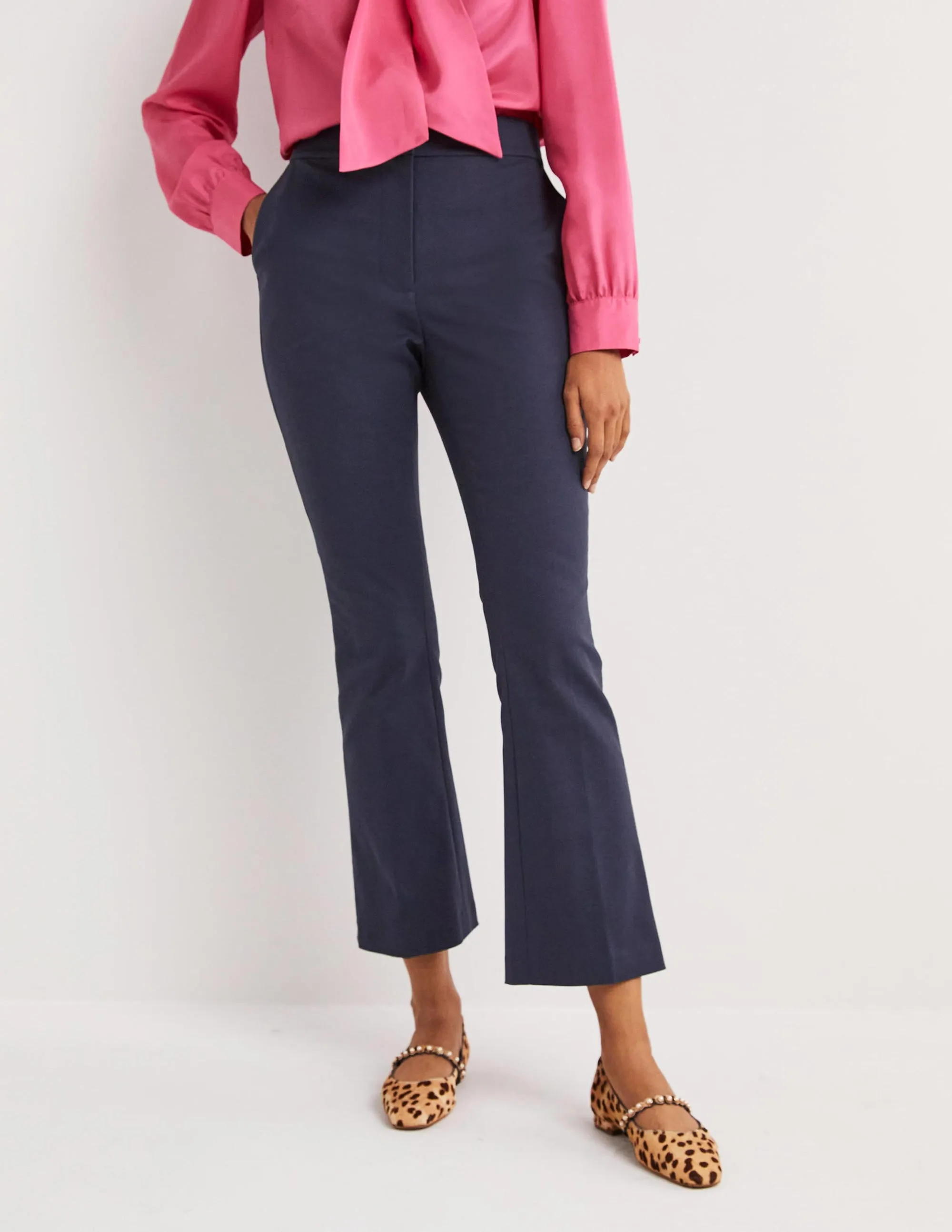 Cropped Flare Trousers-Navy