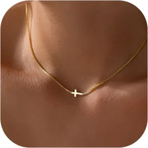 Cross Necklace for Women Cross Choker Datiny Small Cute Sideway Necklaces CZ Layered Faith Pendant Necklace Trendy Religious Jewelry Gift