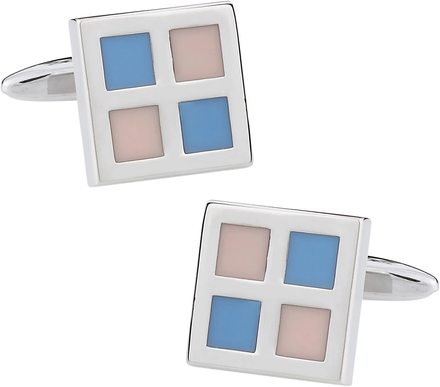 Cuff-Daddy Stylish Pink and Blue Enamel Silver Cufflinks with Presentation Box