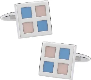 Cuff-Daddy Stylish Pink and Blue Enamel Silver Cufflinks with Presentation Box