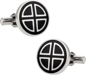 Cuff-Daddy Stylish Round Black Enamel Stainless Steel Cufflinks with Presentation Box