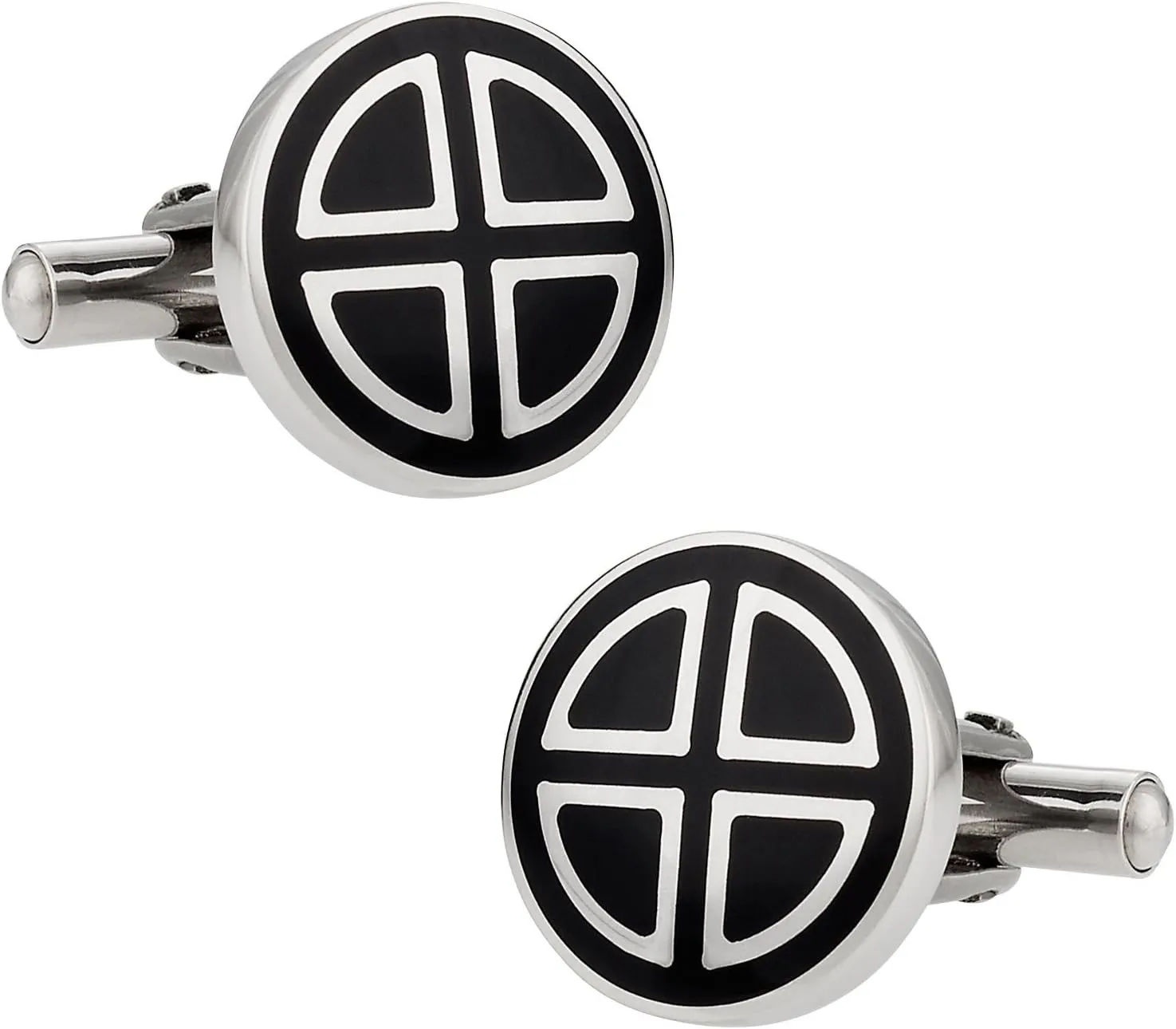 Cuff-Daddy Stylish Round Black Enamel Stainless Steel Cufflinks with Presentation Box