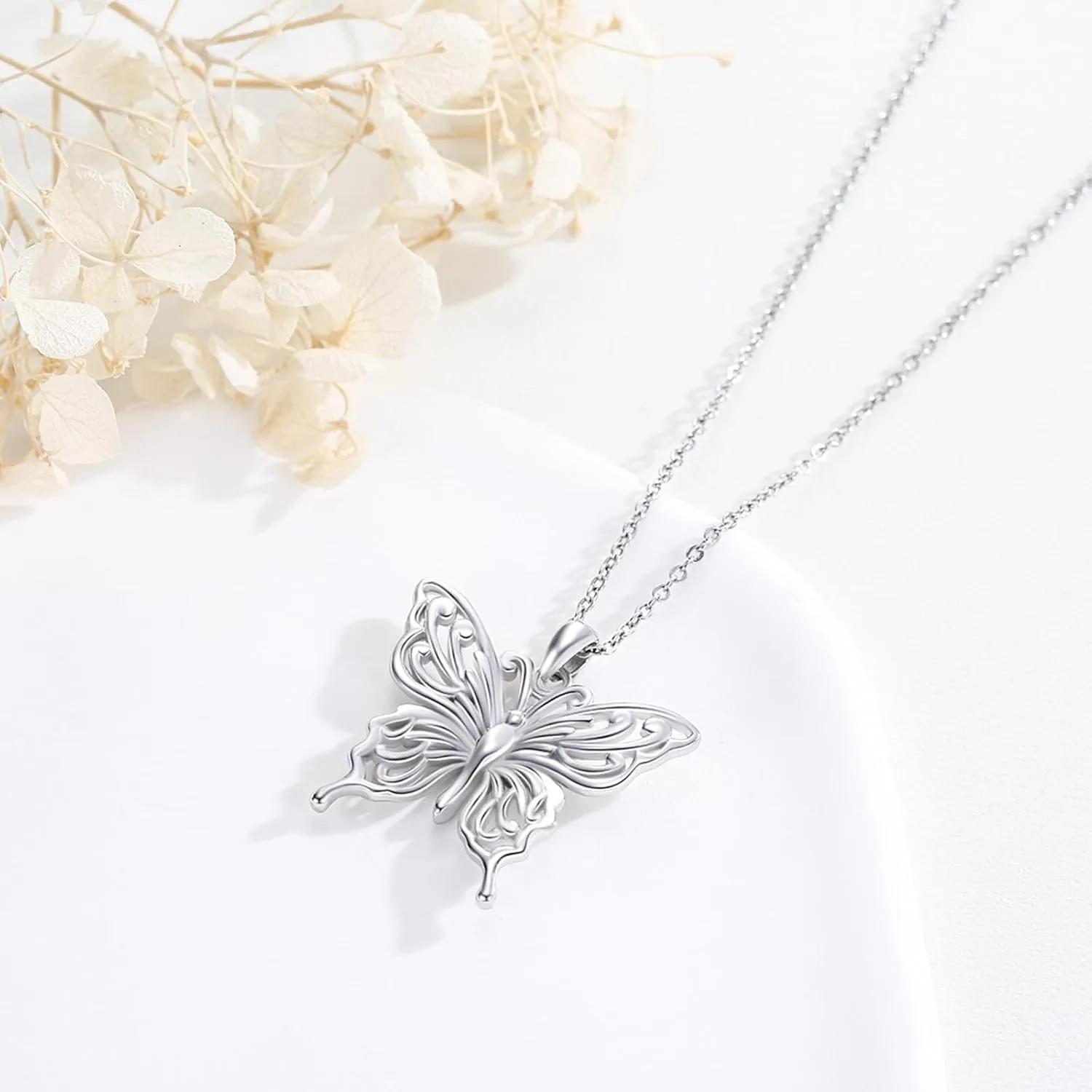 CUOKA MIRACLE Opal Butterfly Necklace for Women 925 Sterling Silver Dainty Cute Butterfly Charm Jewelry Delicate Pendant Butterfly Necklace Birthday Christmas Gift for Wife Girlfriend Mom Teen