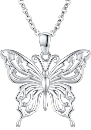 CUOKA MIRACLE Opal Butterfly Necklace for Women 925 Sterling Silver Dainty Cute Butterfly Charm Jewelry Delicate Pendant Butterfly Necklace Birthday Christmas Gift for Wife Girlfriend Mom Teen
