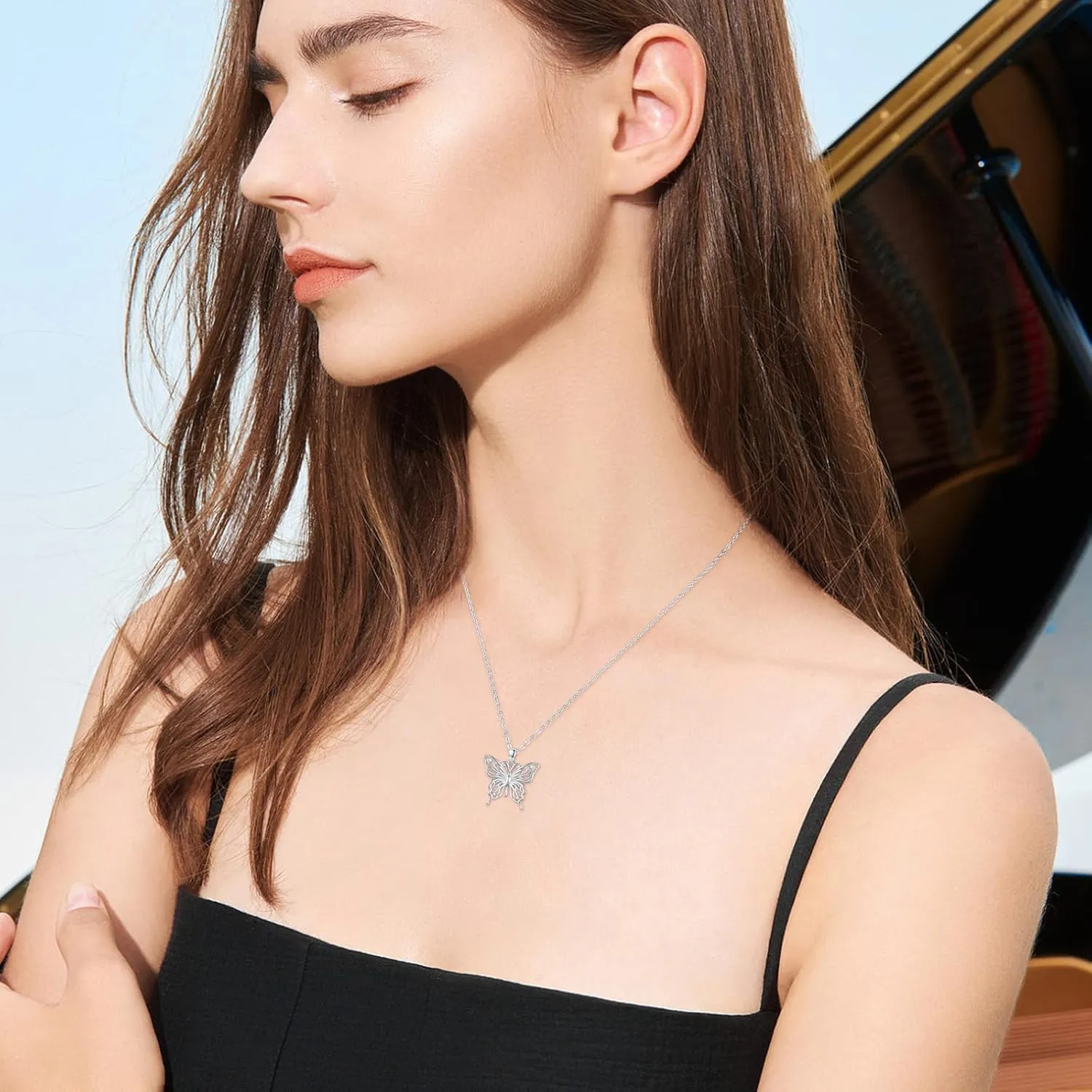 CUOKA MIRACLE Opal Butterfly Necklace for Women 925 Sterling Silver Dainty Cute Butterfly Charm Jewelry Delicate Pendant Butterfly Necklace Birthday Christmas Gift for Wife Girlfriend Mom Teen