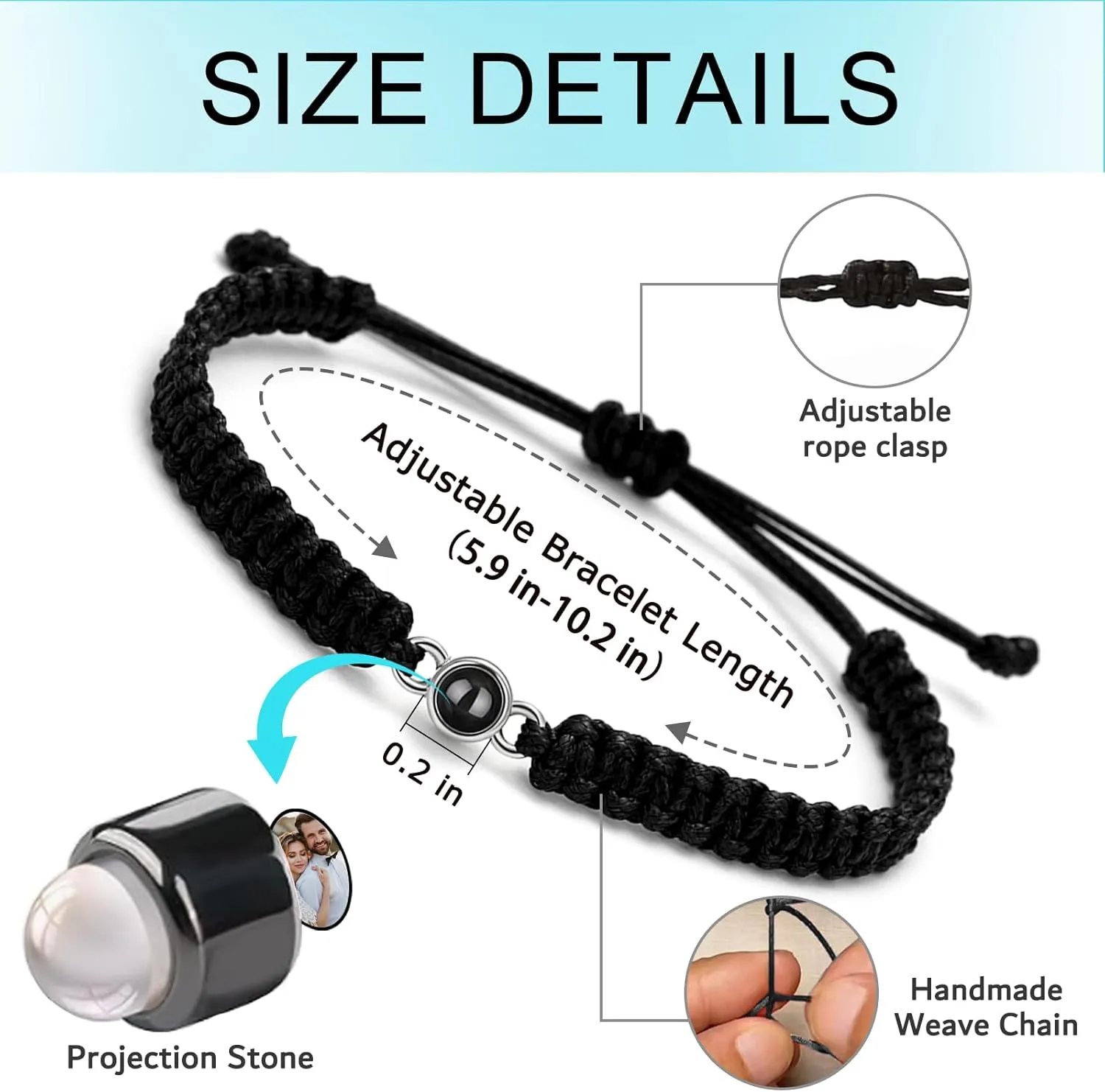 Custom Bracelets with Pictures, Personalized Projection Bracelets with Photos, Personalized Rope Jewelry Gift for Him Her Best Friend on Birthday Valentines Day Anniversary