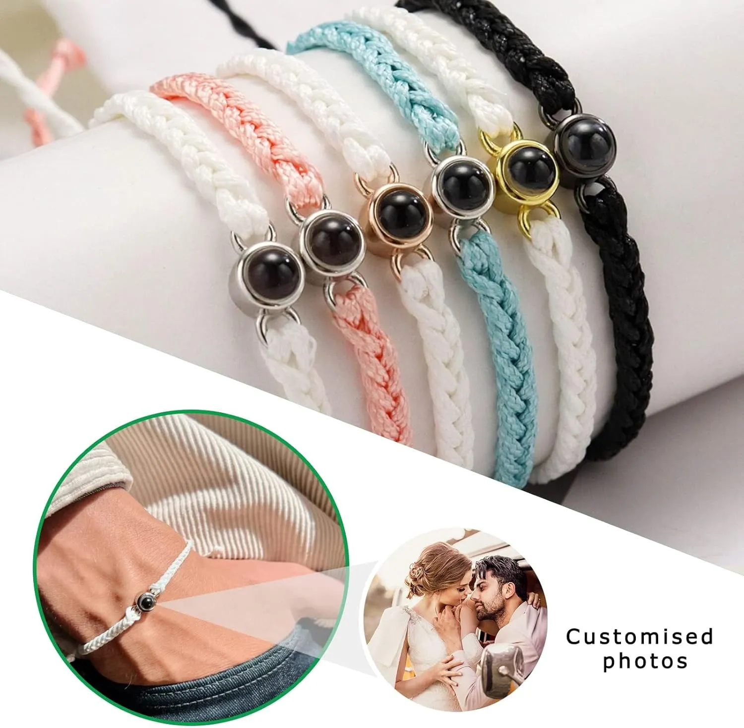 Custom Bracelets with Pictures, Personalized Projection Bracelets with Photos, Personalized Rope Jewelry Gift for Him Her Best Friend on Birthday Valentines Day Anniversary